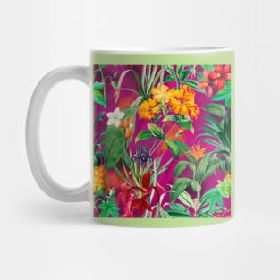 Colorful tropical floral leaves botanical illustration, tropical plants,leaves and flowers, red pink leaves pattern Mug